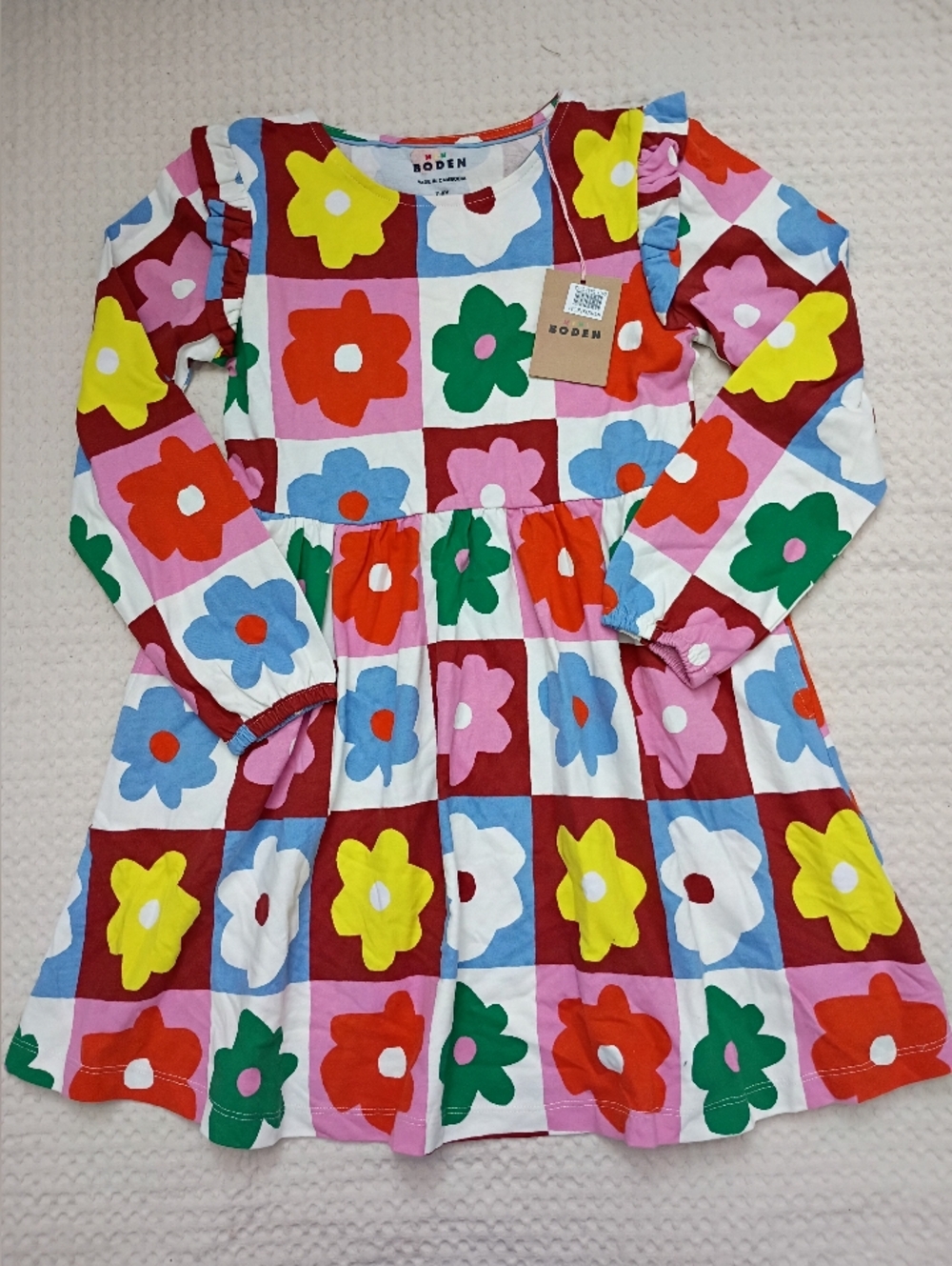 Mini Boden Multicolor Floral Check Kids' Casual Dress